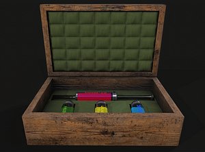 Stylized box with Covid-19 virus and vaccines