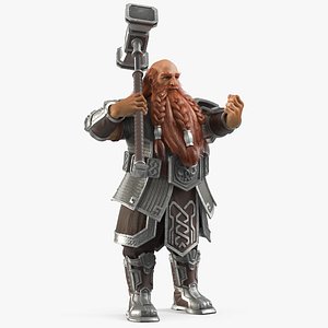 3D Dwarf Fighter in Chainmail with Hammer Rigged model