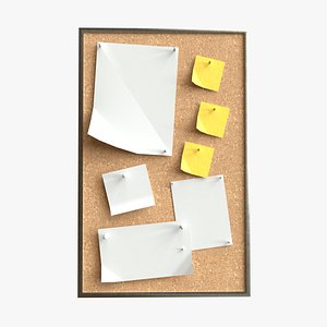 Notice Pin Board - Paper pinned - 3D Asset 3D