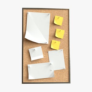 Notice Pin Board - Paper pinned - 3D Asset