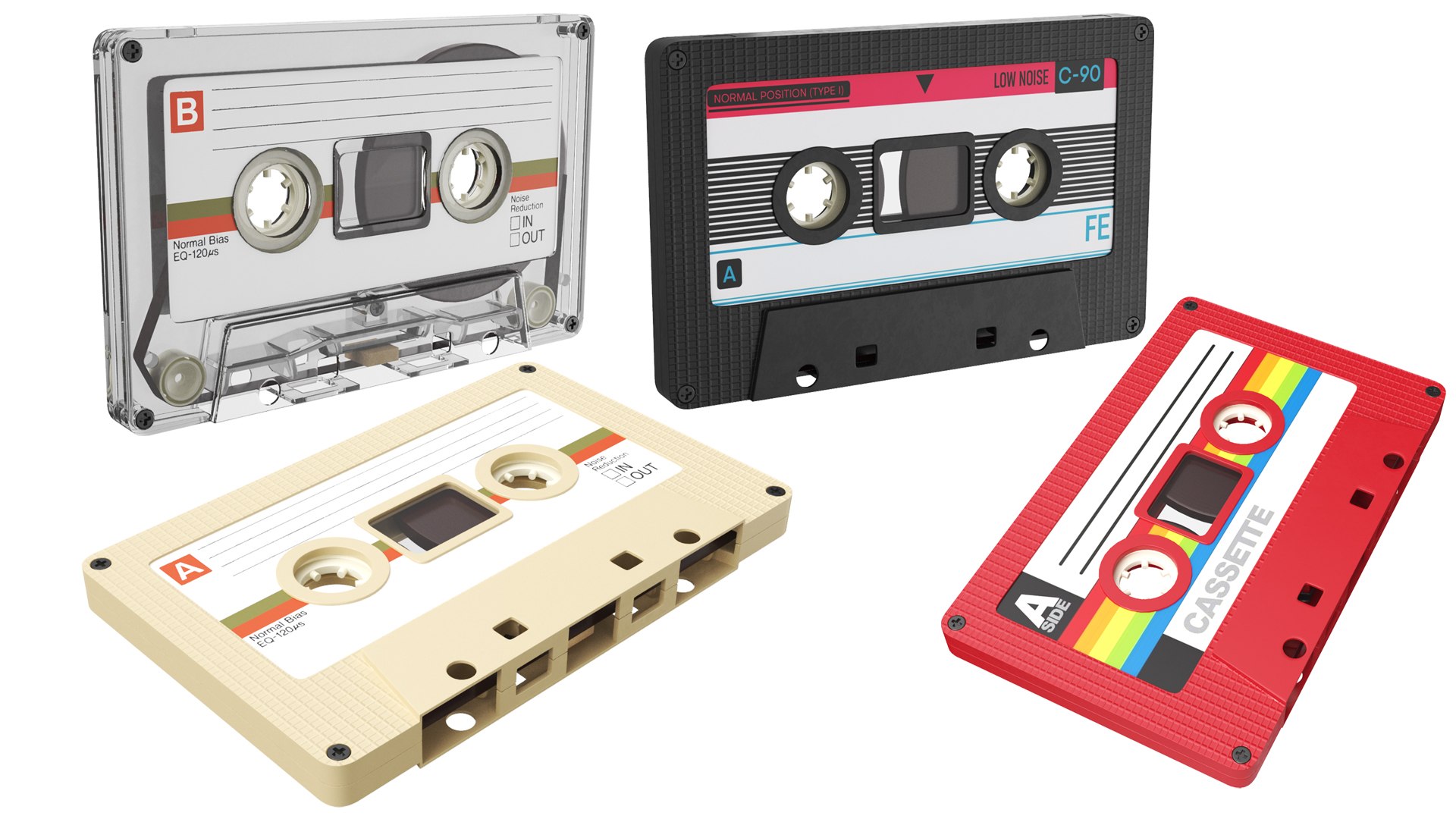 Four Cassette Tapes 3D model https://p.turbosquid.com/ts-thumb/PD/CjRZO2/Ib/1/jpg/1653639401/1920x1080/fit_q87/400b365f3e21902076ae5c6a0108485d83885b54/1.jpg