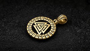 3D Viking-style Pendant with Valknut  Runes 3D Model for Printing