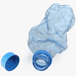 Crushed Empty Plastic Bottle Blue with Cap 3D model