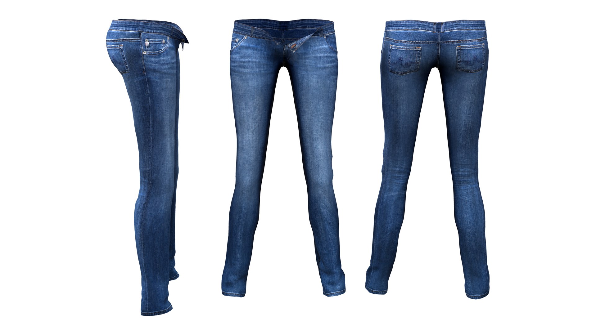 3D Womens Skinny Unbuttoned Jeans Model - TurboSquid 1755409