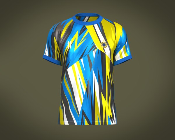 modelo 3d Fútbol Fútbol Amarillo Mostaza Con Jersey Azul Player-11