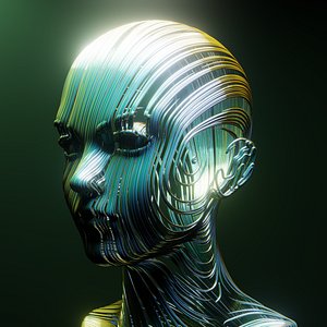 Abstract Futuristic Human Head Wireframe Sculpture 3D Art Model