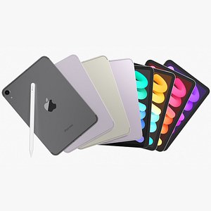 Apple iPad mini 2024 WiFi and Cellular with Pencil All Colors 3D model