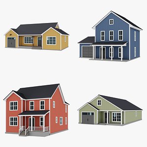 Classic American  Houses Set 3D Model Collection 3D