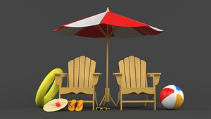 3D Beach Umbrella and Chair model