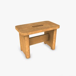 3D model Old Wooden Stool 4 Low-poly PBR