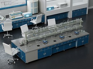 3D Modern Science Research Laboratory and Chemical Lab Scene