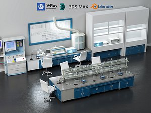 3D Modern Science Research Laboratory and Chemical Lab Scene