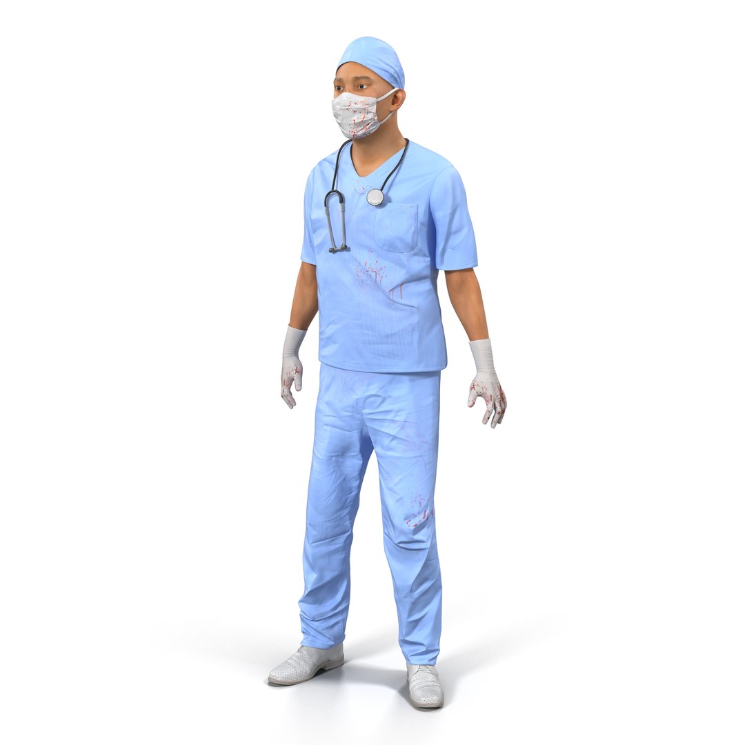 Male Surgeon Asian Rigged with Blood 3D Model 3D model preview