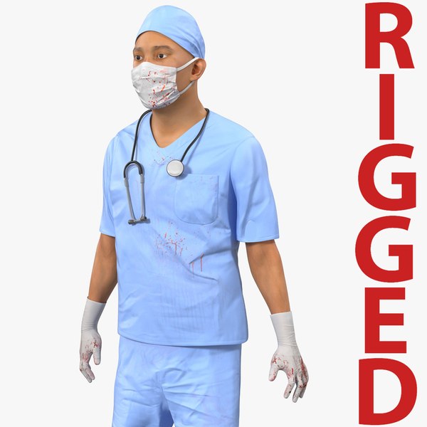 male surgeon asian rigged 3d model