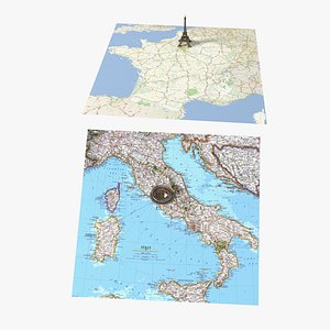 3D Monuments with Maps Collection model