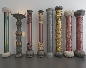 3D model Chinese style pillar