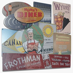 3D model Retro Metal Signs Asset Pack