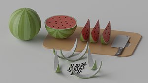 Cartoon Watermelon Chopping Board Kitchen Knife 1 3D model
