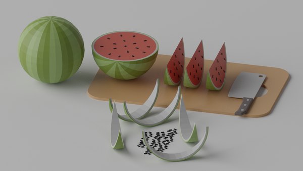 modelo 3d Cartoon Watermelon Chopping Board Kitchen Knife 1 ...