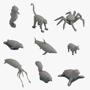 3D Low Poly Art Animals Isometric Icon Pack 03