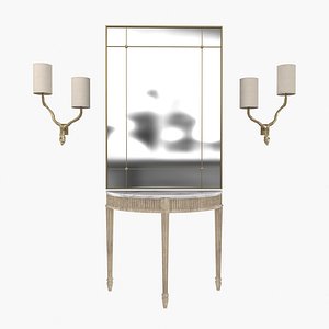 Gustavian White Painted Marble Top Demilune Console , wall lamp and mirror