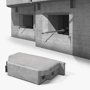 3D Concrete Military Bunker with Heavy Machine Gun model