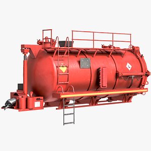 3D Industrial Red Fuel Tank Trailer PBR