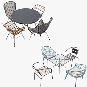 Modern Outdoor Wire Mesh Patio Chair Set 3D model