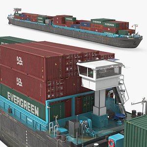 Camaro V Container Barge Loaded Dutch Flag Gray 3D