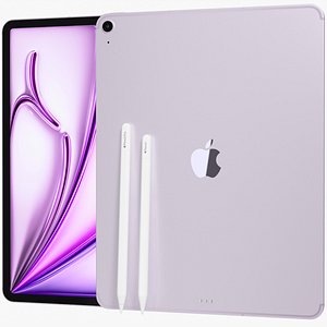 3D Apple iPad Air 13 2026 WiFi and Cellular with Pencils Purple model