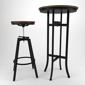 bar stool table wood 3D