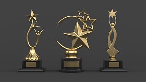 3D Gold Trophy Cups