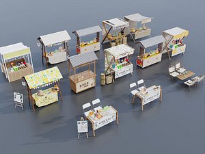 Street Food Booths and Outdoor Market Stalls Pack 3D model