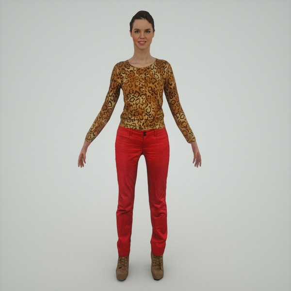 3d girl red pants model