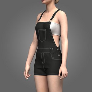 3D Womens Overalls Shorts Denim Romper model