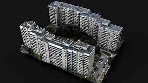 3D soviet blocks city sector drone photogrammetry model