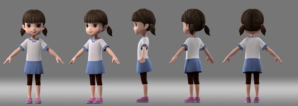 3D cartoon girl child student - TurboSquid 1545543