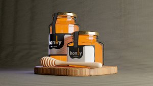 3D glass jar label honey