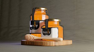 Honey in jars with a label
