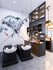 3D Collection of BARBER SHOP Shampoo Room Set - High-Quality Salon Interior Design
