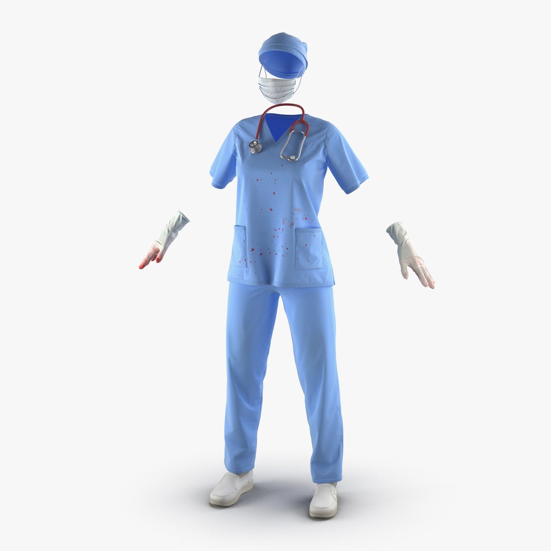 Female Surgeon Dress 15 Stained with Blood 3D model preview