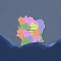 Cote dIvoire Admin 1 3D Map - Mercator