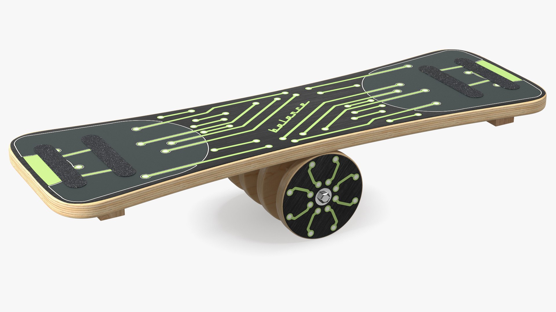 Wooden Balance Board with Roller Green 3D model preview