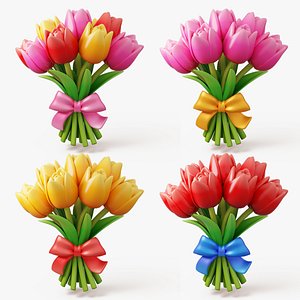 Stylized Tulip Bouquet Pack 3D model