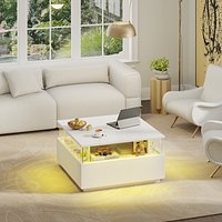 LED Lighted Coffee Table  Square Center Table with Transparent Showcase  Drawer Storage