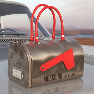 Moschino Mailbox Handbag Metallic with Red Handles