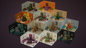 Christmas Living Room - 12 colors Low-poly