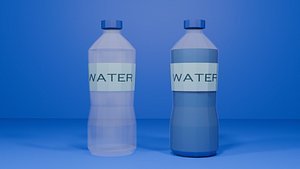 low poly transparent water bottle with and without water 3D model