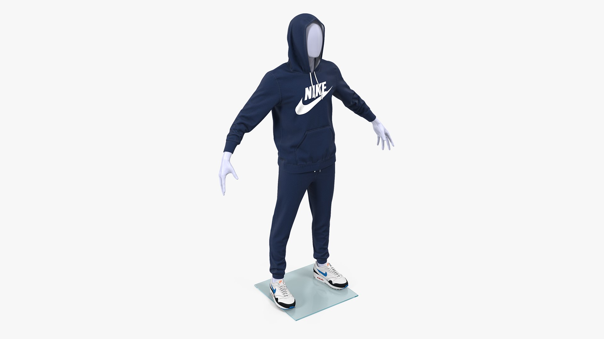Nike Sportswear Suit Blue Raised Hood on Mannequin 3D model preview