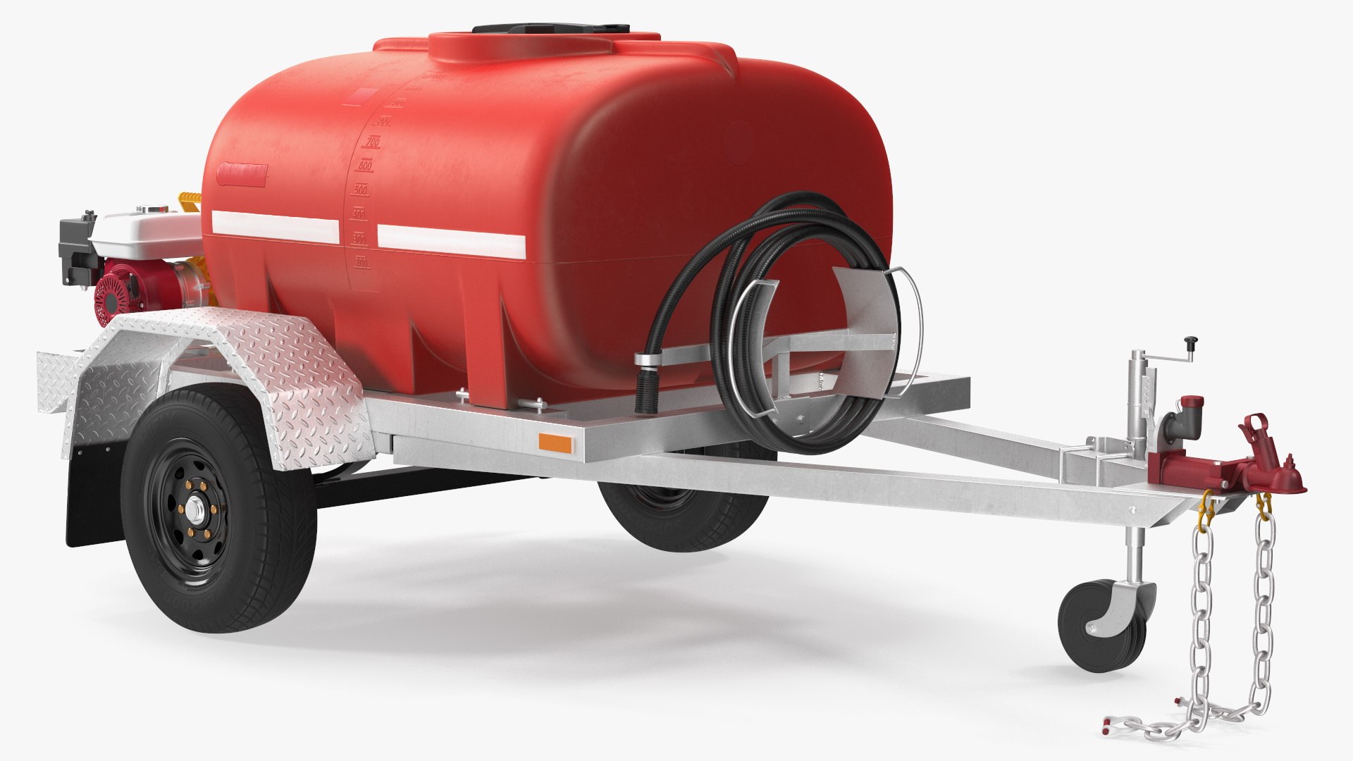Portable Fire Tank Trailer with Pump Rigged 3D model preview